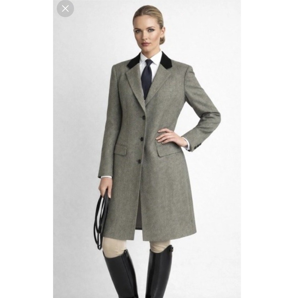 Lauren Ralph Lauren Wool Coat VTG 16 Gray Herringbone Lambskin Trim Old Money